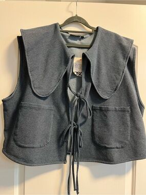 Denim-Look Tie-Front Sleeveless Top in Denim Blue